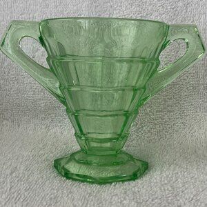 Vintage Indiana Glass Tea Room Green Open Sugar Bowl Depression Glass